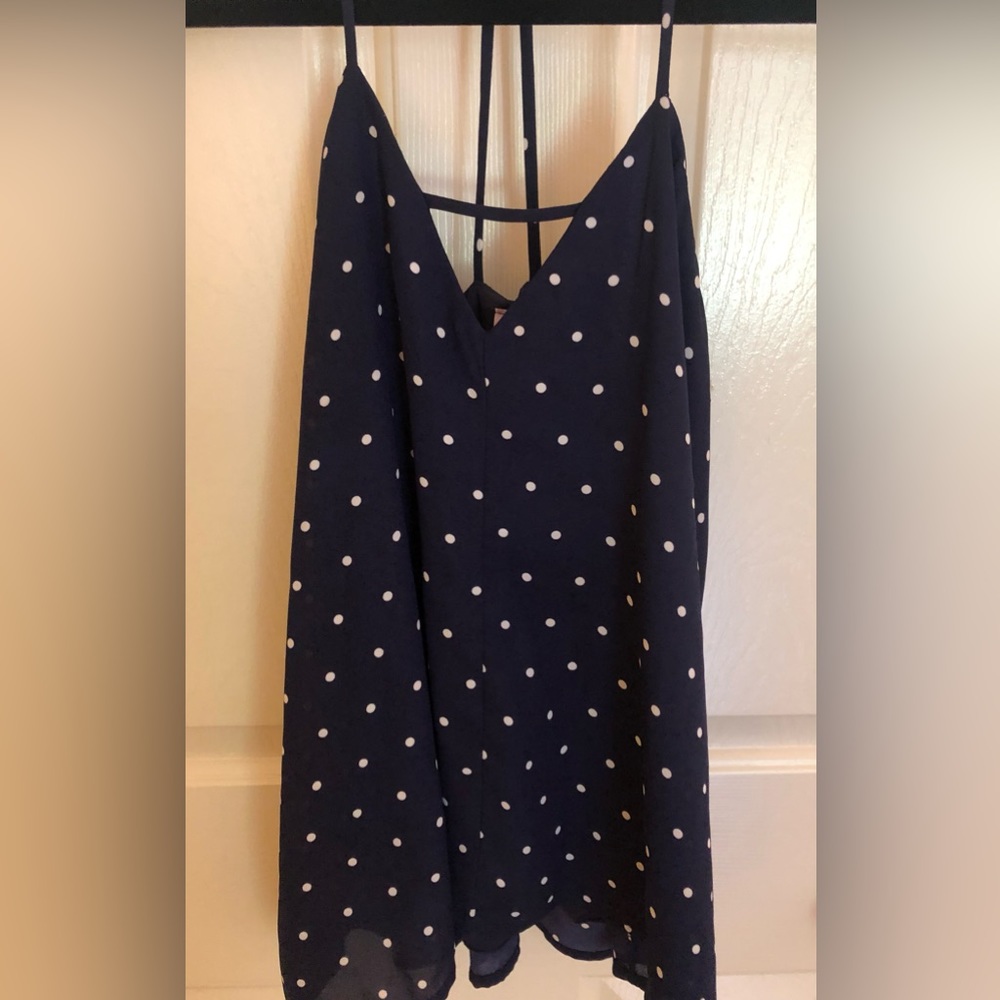 Francesca’s Alya Navy Polka Dot Top -  X-Small